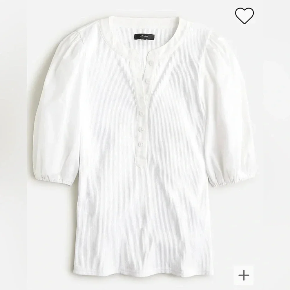 J. Crew Vintage rib puff-sleeve henley top, NWT, Size XXS